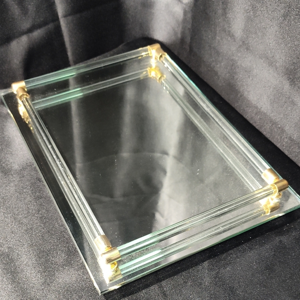 Mirror Vanity Tray With Gold Tone Accents 11x8